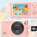 Digital Camera for Kids,4K Point and Shoot Digital Cameras for Kids with 32GB Sd Card Pink 56.0 MP Max