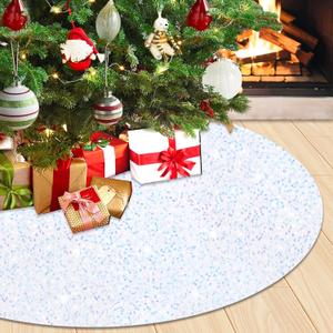 Iridescent Christmas Tree Skirt 46 Inches Sequined Mermaid Tree Skirt White Glitter Tree Skirts for Christmas Tree Velvet Tree Skirt Rug Christmas Tree Mats for Family Reunion Christmas Skirt Tree