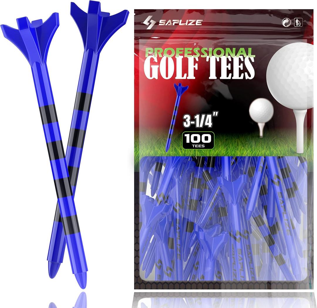 SAPLIZE Professional 3-1/4" Golf Tees 100 Pack, Low Friction and Resistance Golf Plastic Tees, Blue