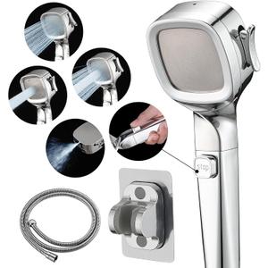 RV Shower Head with Hose and On Off Switch, High Pressure Camper/RV Shower Head Replacement, 4 Setting, 60 inch Hose, Water-Saving, Chrome