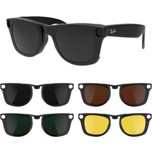HiBloks 4Pcs Polarized Clip-on Compatible with Ray-Ban Meta Wayfarer & Gen 2 (RW4008/RW4012 Large), Discoloration Clip for Rayban Meta Gen 2 Accessories (Dark Green, Night Vision Yellow, Black, Brown)