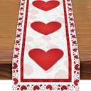 Valentine's Day Heart Table Runner 72 x 13 Inch Decorations, Red Linen Burlap Hearts Pattern Table Cover for Romantic Special Night, Anniversaries, Engagement, Kitchen Dining Fireplace Mantel Decor