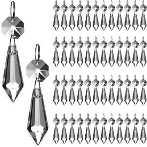HDCRYSTALGIFTS 50Pack Clear Crystal Icicle Prism 2.4'' Glass Chandelier Crystals Pendant Drop Loose Beads Suncatcher for Home/Window/Holiday Party Decoration Chandelier Replacement Parts