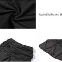 Women Ruched Ruffle Short Skirt High Waisted Stretch Pleated Tennis E-Girls 90s A-Line Mini Skirt (Black, L)