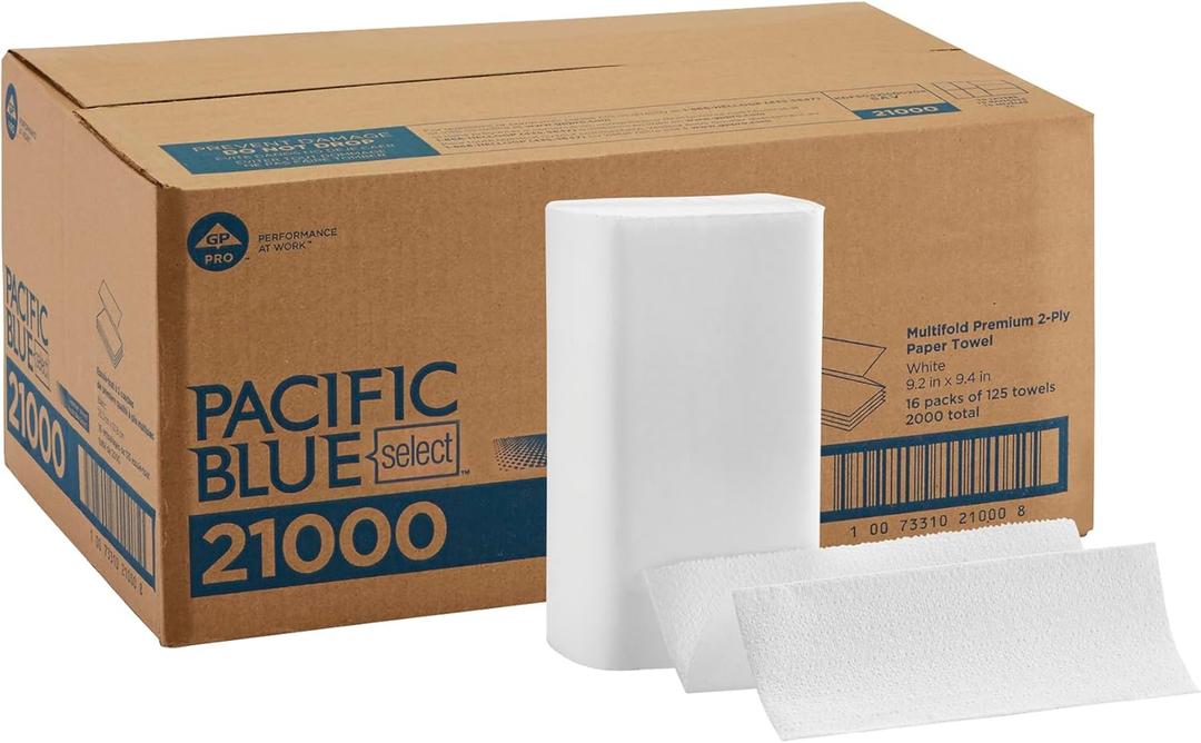 Pacific Blue Select Multifold Premium 2-Ply Paper Towels (Previously Branded Signature) by GP PRO (Georgia-Pacific), White, 21000, 125 Paper Towels Per Pack, 16 Packs Per Case