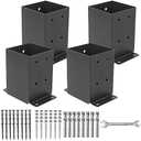 AXWHYS 4×4 Post Base 4 Pcs, (Inner Size 3.6"x3.6") Post Brackets, Heavy Duty Black Metal Powder-Coated Thick Steel Post Anchor Outdoor for Support Deck Base Plate Pergola Brackets Fence Kit