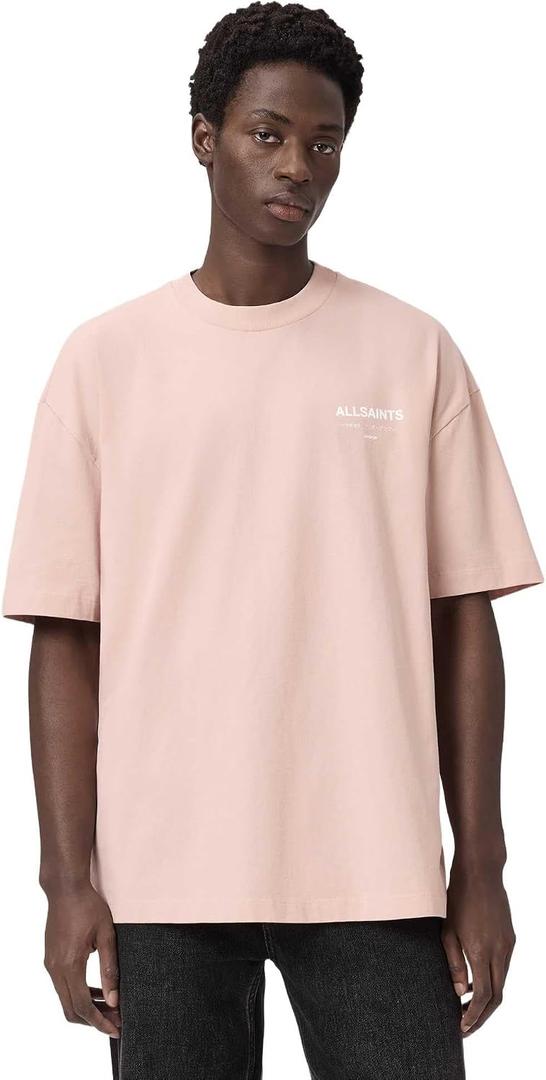 AllSaints Men's Underground Oversized Short Sleeve Crew Neck Shirt Sunbaked Pink XS