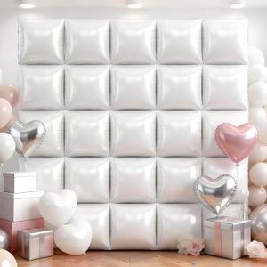 25Pcs White Square Foil Balloons Wall Backdrop, Double Sided Metallic Foil Balloons Tunnel Arch Garland Kit for Photo Booth Birthday Wedding Graduation Halloween Party Decorations
