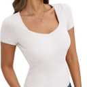 Belle Poque Women's Short Sleeve Square Neck Tops Slim Fit Ribbed Knit Basic Tee Tops Spring Summer Casual 2026 (S)