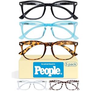 CCVOO 4.0 Reading Glasses for Women 5-Pack – Blue Light Filtering, Spring Hinges, Lightweight Readers