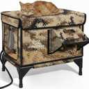 Indestructible Heated Cat House for Outside Winter, 100% Waterproof, Safe Escape Door, Insulated Outdoor Cat Shelter with Heater for Feral Barn Cat Kitty (Desert Camouflage, 29"x17"x20")