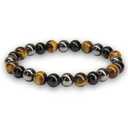 Crystal Vibe Triple Protection Bracelet - 8mm Beaded Bracelet for Women Men - Natural Stones of Tiger Eye, Hematite, Black Obsidian - Healing Crystal Bracelet for Anxiety Relief - Adjustable Size