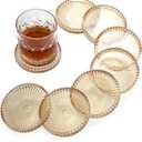 Modern Clear Coaster Set of 8- Glass Coasters for Drinks Crystal Coasters Round Cup Mats Coffee Table Decor for Office, Kitchen, Bar, Dining Room, Living Room, Patio(Amber)