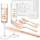 ROXBURGH Wedding Cake Knife and Server Set, Bride and Groom Mr and Mrs Champagne Flutes & Forks with Giftable Box, Cake Cutting Set for Wedding Engagement Bridal Shower Gifts
