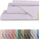 Linen Home 100% Cotton Percale Sheets Queen Size, Iris Lilac, Deep Pocket, 4 Pieces Set - 1 Flat, 1 Deep Pocket Fitted Sheet and 2 Pillowcases, Crisp Cool and Strong Bed Linen