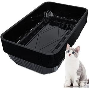 Tessco for you 23 Pack Disposable Plastic Litter Boxes for Cats Disposable Cat Litter Tray for Small Pets Kitten Travel, 16.7 x 10.5 x 3.4 Inches (Black)