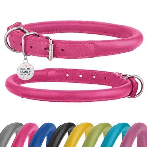 Rolled Leather Dog Collar Soft Round Collars, ID Tag for Small Medium Large Dogs (11-14 inch, Rose & Silver Buckle) Rolled Leather Dog Collar Soft Round Collars, ID Tag for Small Medium Large Dogs (11-14 inch, Rose & Silver Buckle)