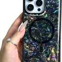 Seashell Magnetic Case for iPhone 14 Pro Compatible with Magsafe, Luxury Pearlescent Abalone Shell Pattern, Aesthetic Protective Phone Case Cover for iPhone 14 Pro, Black/Colorful