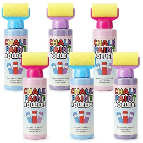 Eaasty 6 Pcs Roller Sidewalk Paint Set Washable Powdered Chalks Mix in Water Paint Rollers 3 Colors Kids Outdoor Art Toy for Driveway Sidewalk Chalkboard (Red,Blue,Purple)