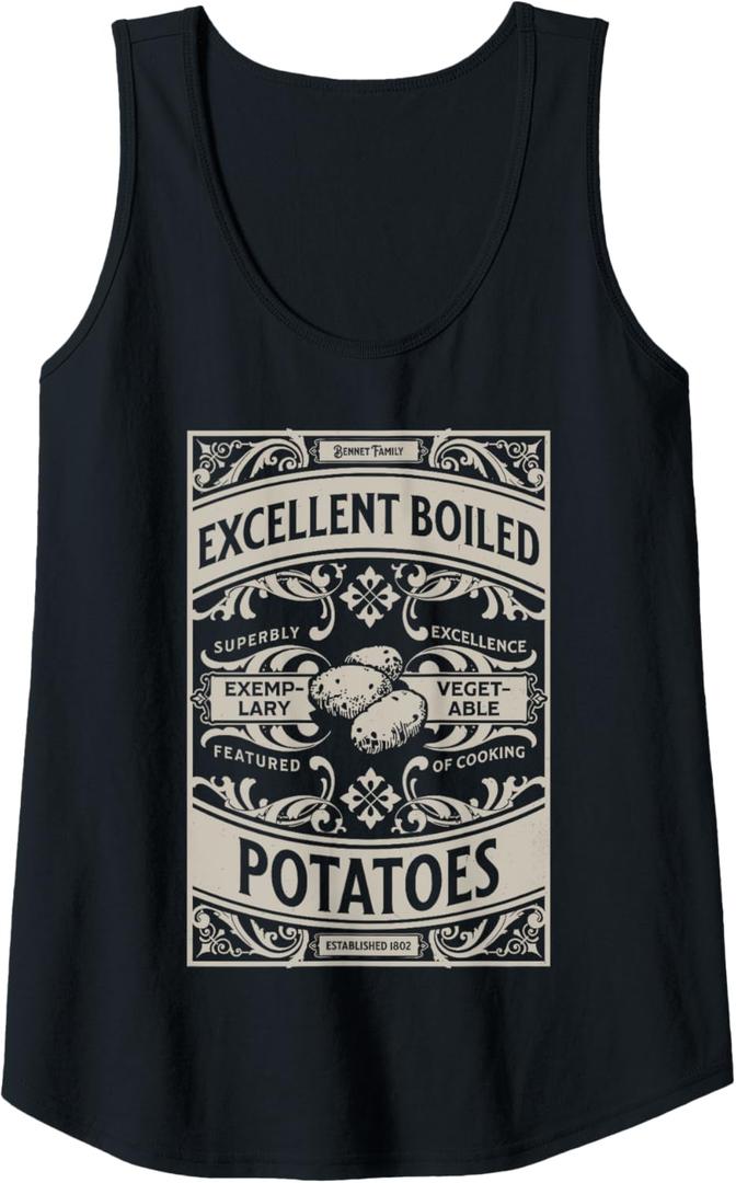 Womens Pride And Prejudice Books What Excellent Boiled Potatoes Tank Top (Small, Black)