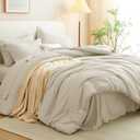 CozyLux Queen Comforter Set Oatmeal, 7 Pieces Bed in a Bag Queen Comforter Set with Sheets, Luxury Soft Bedding Sets with Down Alternative Comforter, Fitted Sheet, Flat Sheet, Pillowcases & Shams