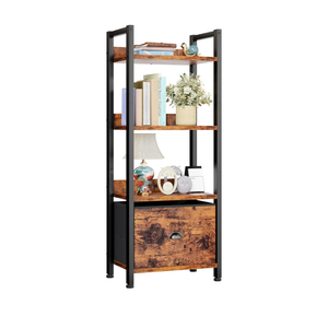 Furologee 4 Tier Bookshelf with Drawer, Tall Bookcase with Shelves, Narrow Bookshelves Storage Organizer, Wood and Metal Display Standing Shelf Unit for Bedroom, Living Room, Rustic BrownAmazon's Choice
