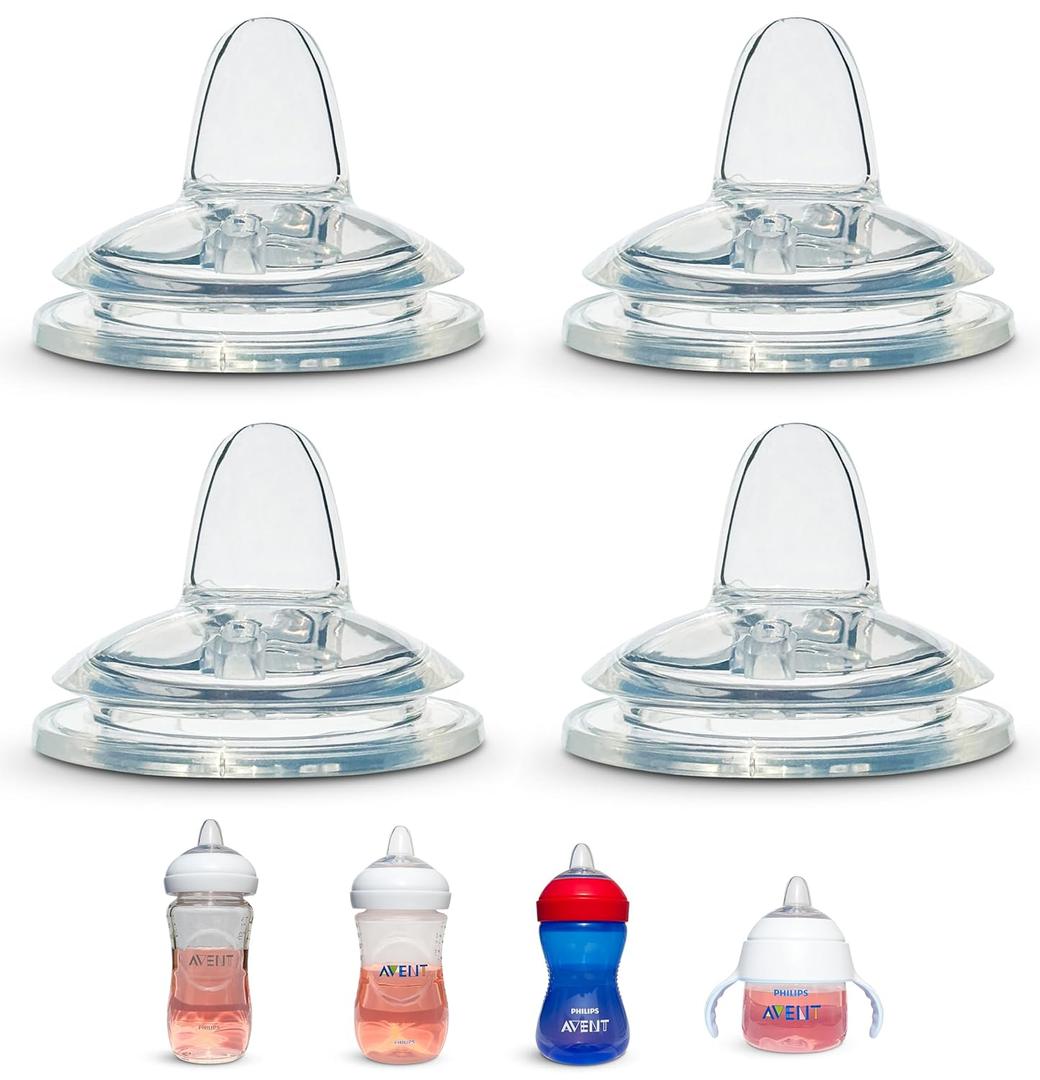 Sippy Spout Nipples for Philips Avent Natural Baby Bottles, My Grippy Spout Sippy Cup and Natural Trainer Sippy Cup | 4-Count | Food Grade Silicone| BPA-Free | 4+ Months (Sippy Spout Nipple)