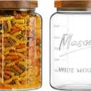 1 Gallon Glass Mason Jar with Airtight Wooden Lid, Wide Mouth Large Food Storage Container with Measurement Markings For Kitchen Pantry, Pickling, Cookies, Flour & Sugar - 2 Pack