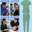 Scrubs Set for Women Nurse Uniform V-Neck Top and Drawstring Jogger Pants with Multi Pocket Nurse Workwear (Small, Light Green)