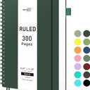 RETTACY Spiral College Ruled Notebook, 300 Pages, A4 Large Size (8.2" x 11.2"), for School, Work, Writing, Journaling, 100 GSM Thick Paper, Flexible Plastic Cover (Deep Green)