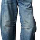 Womens Baggy Boyfriend Jeans Vintage Wide Leg Mid Rise Barrel Denim Ankle Pants Cropped Jeans (Medium, Blue)
