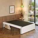 EMODA Queen Bed Frame with White Cover No Box Spring Needed, 18 Inch Heavy Duty Metal Platform BedFrame Queen Size with Steel Slats, Easy Assembly