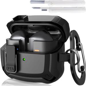 AIRSPO Compatible with Samsung Galaxy Buds 3 Case & Galaxy Buds 3 Pro Case with Cleaner kit, Military Hard Case with Lock for Samsung Galaxy Buds3 Wireless Charging Cases, Black