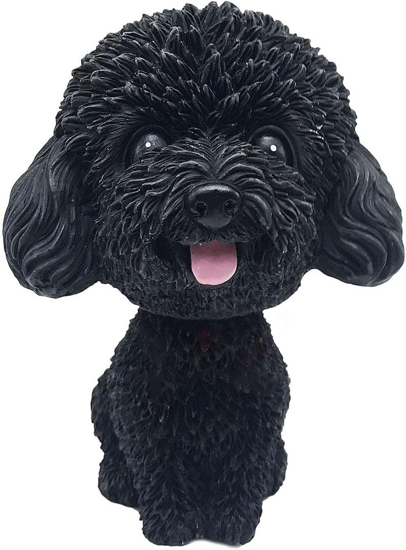 IBWell Mini Resin Bobbing-Head Dog for Car Dash Board Decor,Dashboard Doggy Puppy Toy with Adhesive TabPoodle (Black-No Bowtie)