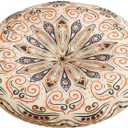 Mandala Round Floor Pillow - 16x16 inch Reversible Cotton Linen Meditation Cushion for Yoga, Balcony & Patio Decor (Floral Bloom)