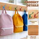 Fuutreo 39'' Large Classroom Coat Hook Wall Mounted Hanger Rail Wall Backpack Hook with 10 Rainbow Metal Hooks Wood Panel Backpack Coat Rack for Back to School Organizer Clothes Jackets Hats Keys