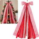 YKW Large Christmas Wreath Sash 27.5", 7 Mixed Ribbon Red Velvet Holiday Bow with Metal Clip, Big Tree Topper for Front Door Indoor Outdoor Xmas Decoration