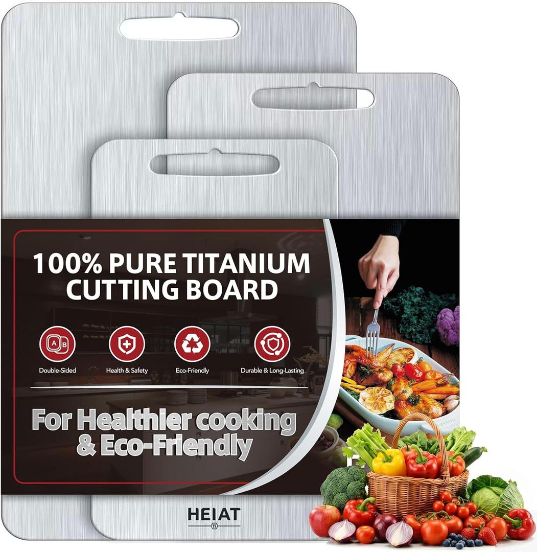 Titanium Cutting Board Set of 3, 100% Pure Titanium Cutting Boards for Kitchen, Non-Toxic, Double-Sided Chopping Boards for Raw & Cooked Food, Handles Included, Dishwasher Safe(M+L+XL)
