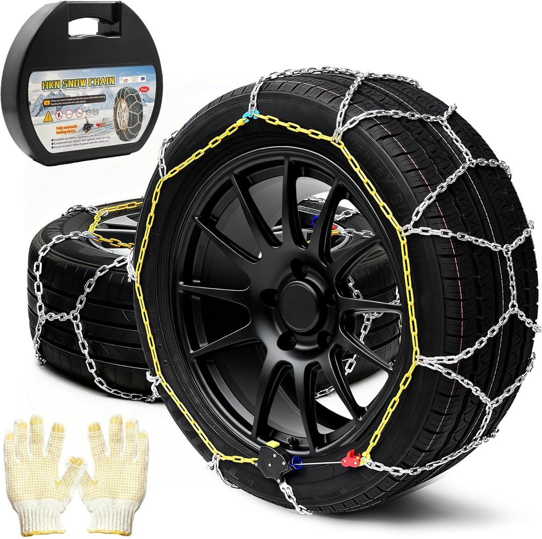 Auto Tightening Snow Chains Tire Chains Quick Easy Installation HKN140 Set of 2 for Cars SUV Pickup Trucks RV 215 225 235 245 255 265 275 Winter Emergency Tire Traction for Snow Ice