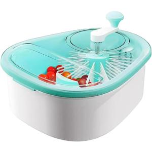 Fruit Washer Spinner Bowl, Large Fruit Washer Spinner with Brush, Large Capacity Fruit Cleaner Spinner,Double Layer Design, Fruit and Vegetable Washing Machine for Kitchen (Blue)