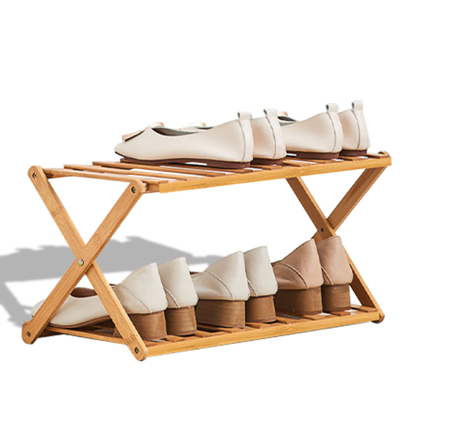 2 Tier Shoe Rack, Multi Tier Foldable Bamboo Shoe Organizer Rack Multifunctional Storage Free Standing Shoe Shelf