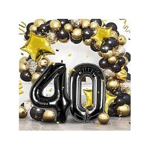 Number 40 Balloon Black Birthday Number Balloons, 40 Inch Large Foil Balloons for Men Women Boys Girs Black Themed Birthday Decorations