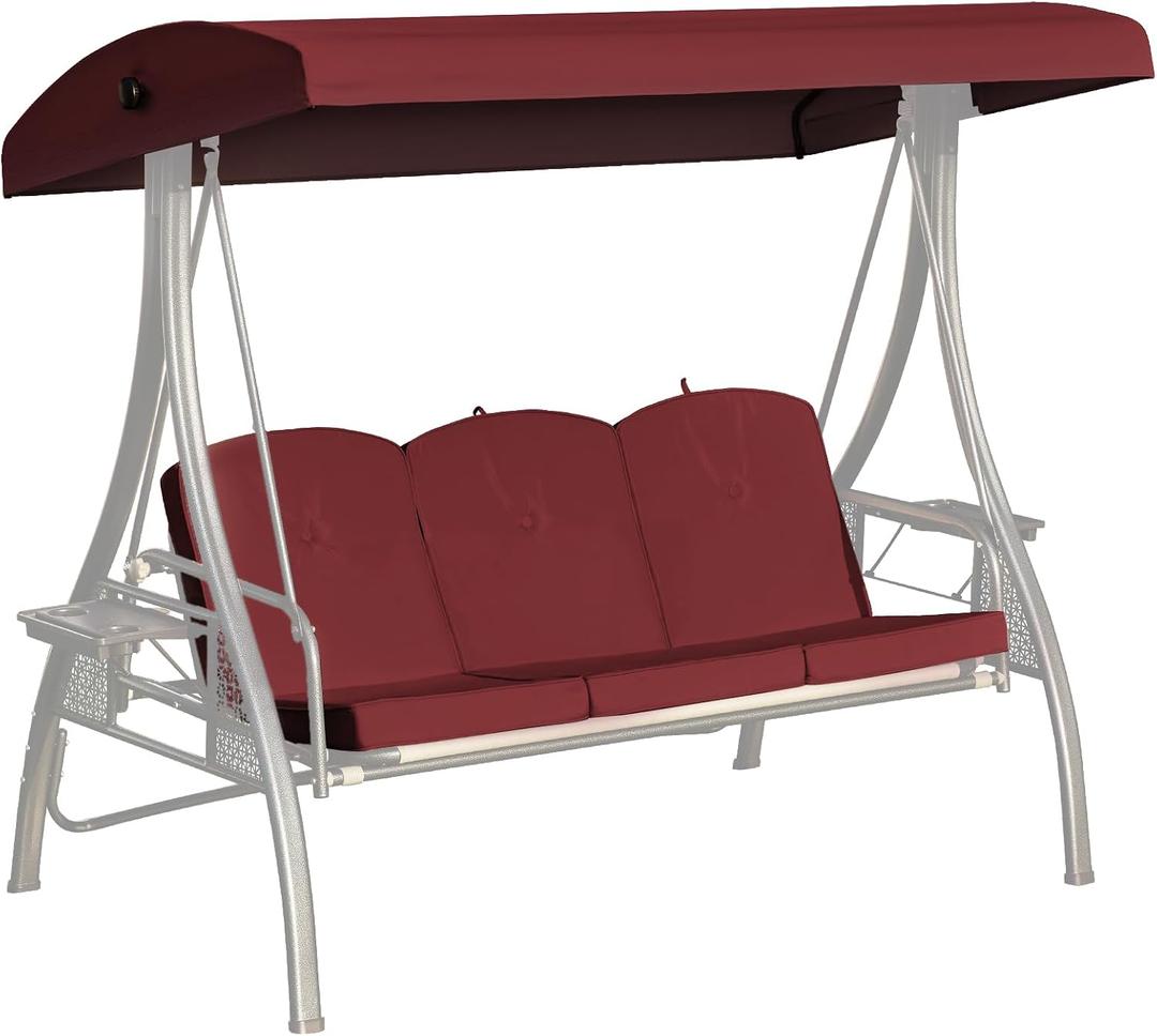 Outdoor Porch Swing Cushions 3 Seater with Swing Canopy, Replacement Cushions for Outdoor Swing, Patio Swing Cushion 25D Foam (Red)