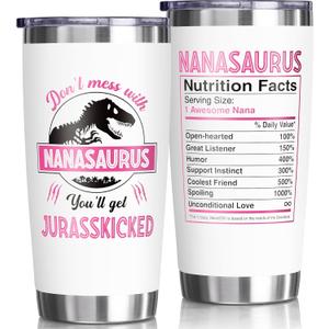 Best Nana Gifts Mothers Day Gifts from Granddaughter, Grandson, Grandkids, Grandchildren, 20 OZ Tumbler Unique Nanasaurus Birthday Gift for Grandma Grandmother Gigi New Nana Grandparents Insulated Cup