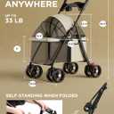 GTPLAYER Foldable Pet Stroller for Small Dogs and Cats, Holds Up to 33 lb, 4-Wheel Stroller with 2 Safety Tethers, Breathable Mesh, Lockable Front Wheels, Cup Holder/Tray & Storage Pocket, Cream