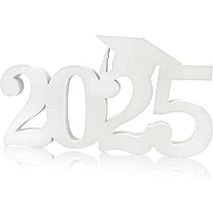 White Graduation Decorations, Class of 2025 Congrats Grad Wooden Table Centerpieces, Graduation Photo Booth Props for Any Schools or Grades