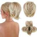 HOOJIH Messy Bun Hair Piece, Claw Clip in Straight Hair Bun 9 Inch Short Ponytail Extension with Bendable Metal Wire Hair Pieces for Women Fake Hair Bun - Deep Blonde with Light Blonde Tails