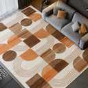 Large Machine Washable 8x10 Area Rug, Soft Modern Geometric Abstract Orange Rugs for Bedroom Living Room, Non-Shedding Faux Wool Indoor Throw Floor Carpet for Office Entryway Dining Room Decor