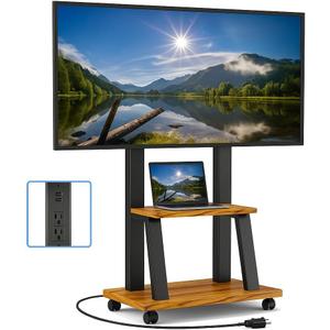 Rolling TV Stand for 32-80 Inch TVs, Mobile TV Cart with Power Outlet, Outdoor Tv Stand with Wheels, Portable tv Stands for LCD OLED 4K Flat/Curved Panels Max VESA 600x400mm (Walnut)