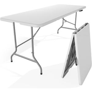 Sweetcrispy 6 FT Folding Picnic Table Easy to Fold and Store, Foldable Table for Camping Picnic Dining Party Kitchen Outdoor Indoor with Carrying Handle